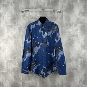 Authentic Louis Vuitton Navy and Charcoal Patterned Shirt